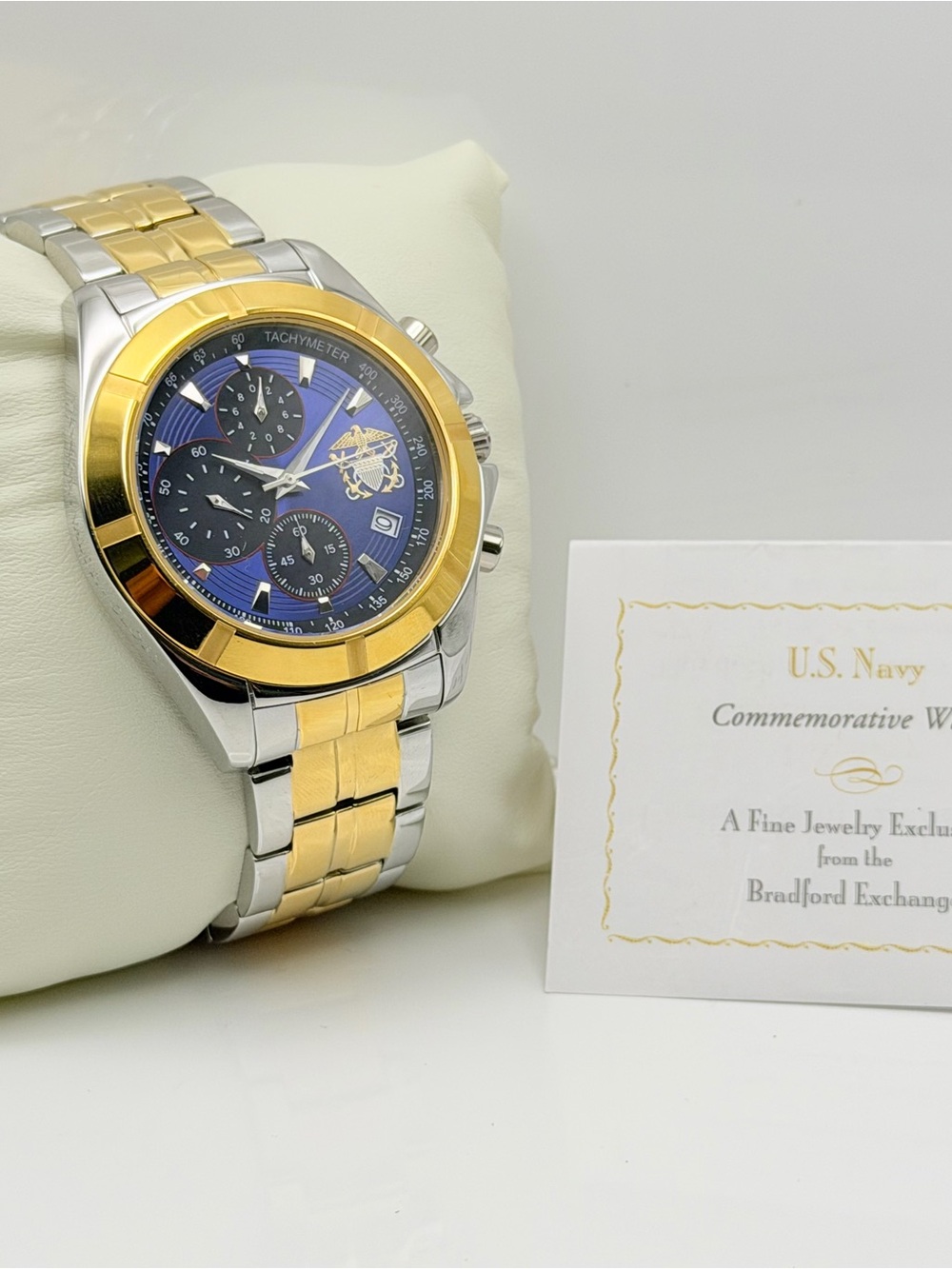 The Bradford Exchange Gold and Blue U.S. Navy Chronograph Watch